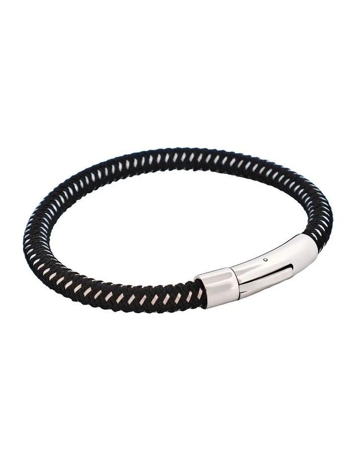 Savage Stainless Steel Wire Leather Bracelet in Black image 2
