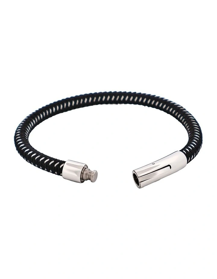 Savage Stainless Steel Wire Leather Bracelet in Black image 4