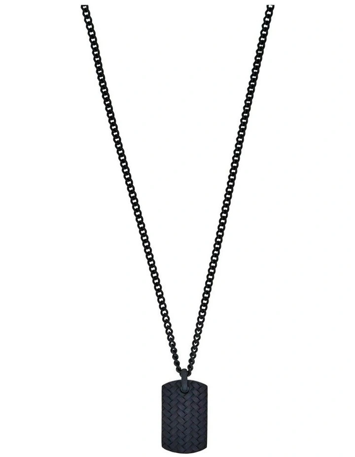 Ion Plated Stainless Steel Tyre Pattern Dog Tag Pendant and Chain in Black image 1