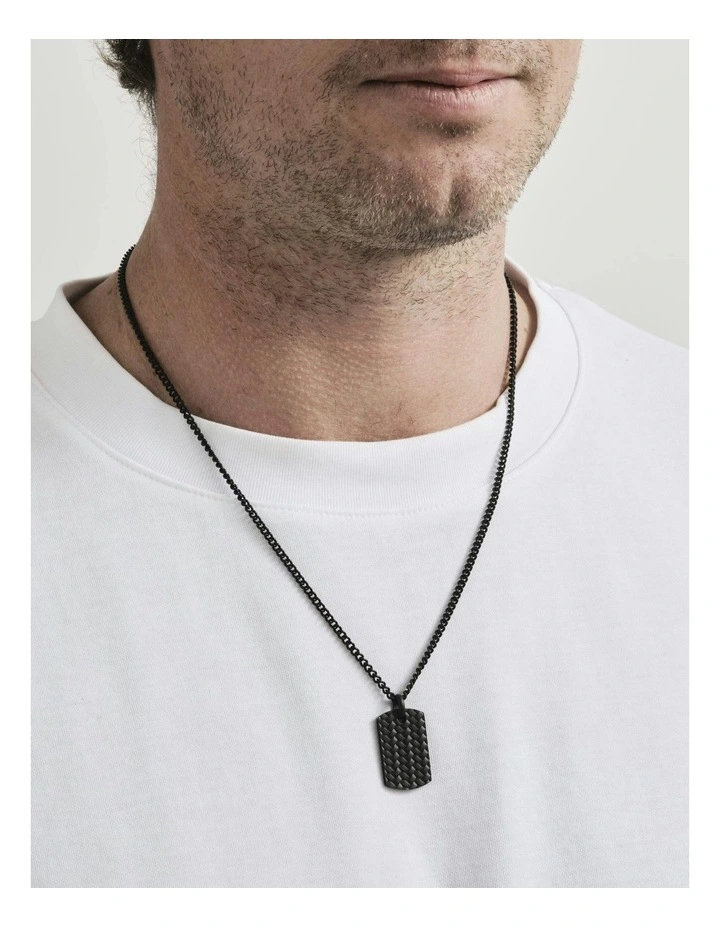 Ion Plated Stainless Steel Tyre Pattern Dog Tag Pendant and Chain in Black image 2