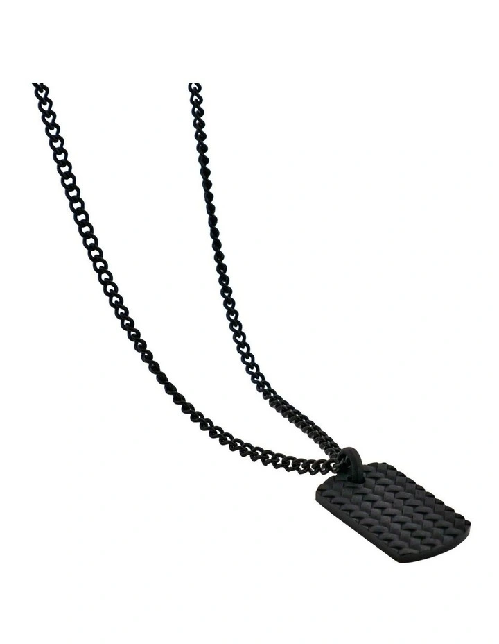 Ion Plated Stainless Steel Tyre Pattern Dog Tag Pendant and Chain in Black image 3