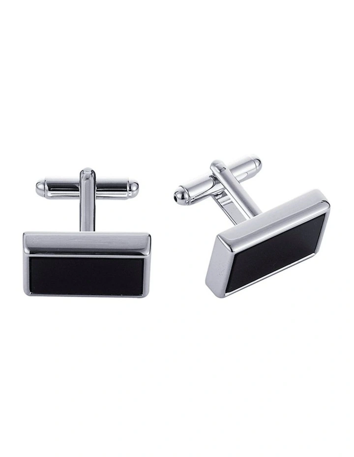 Cudworth Rhodium Rectangle Cufflinks In Black MYER