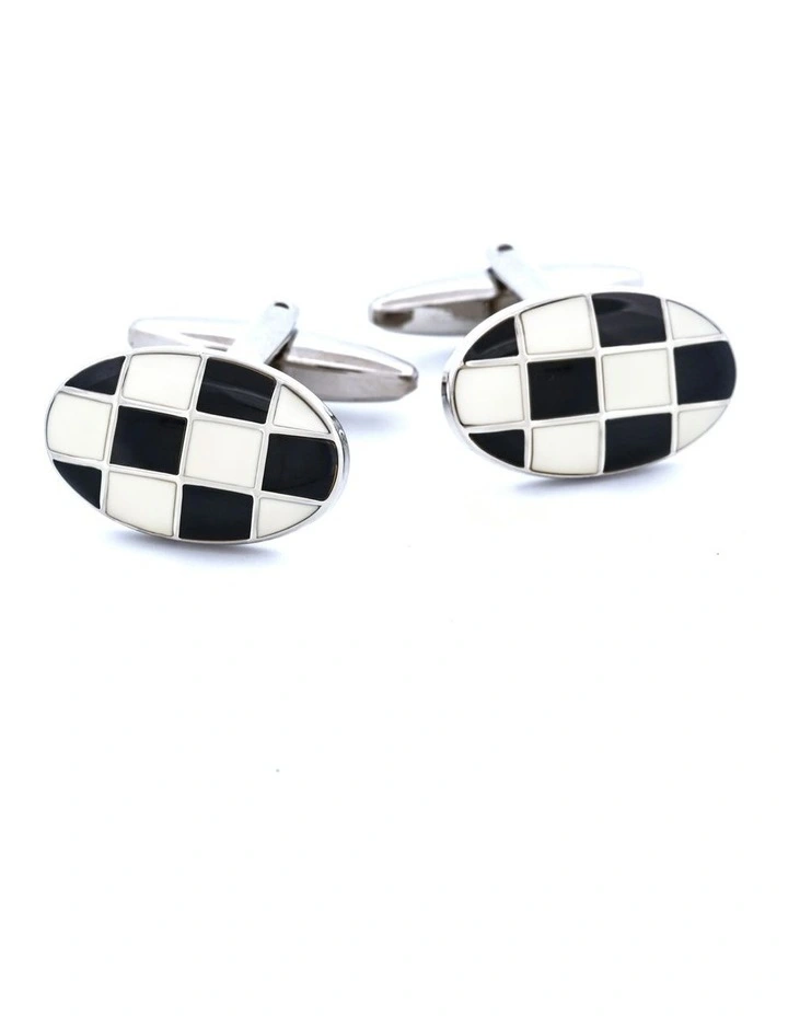 Enamel Cufflinks in Black and White image 1