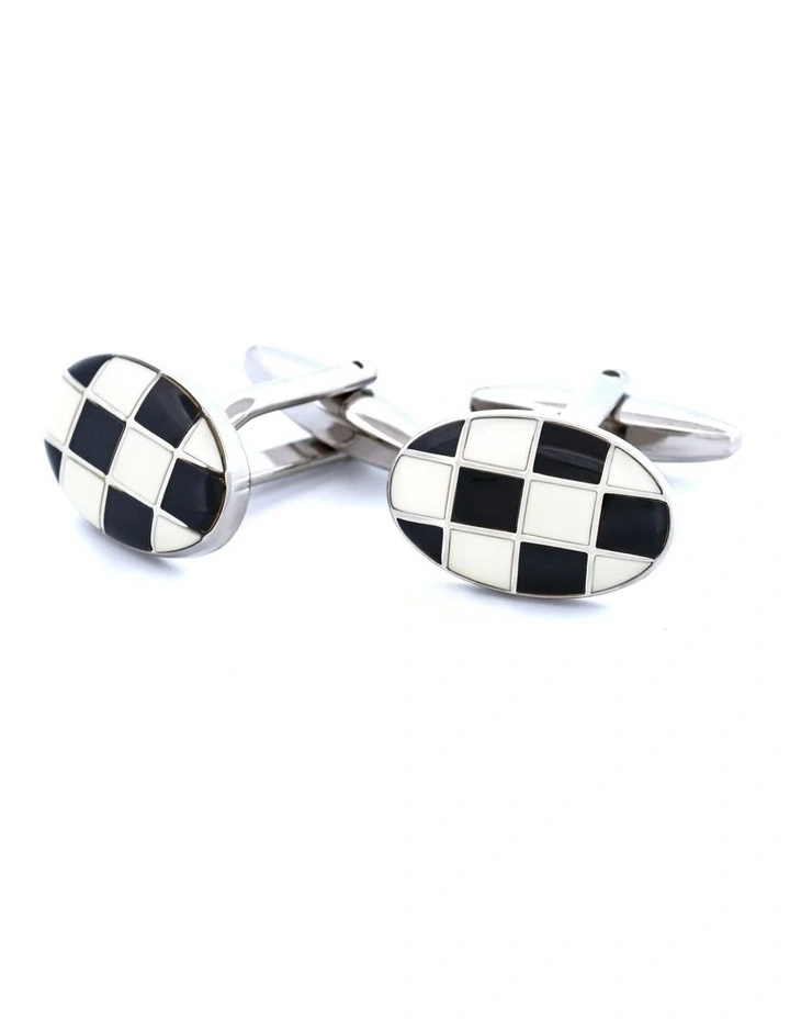Enamel Cufflinks in Black and White image 2