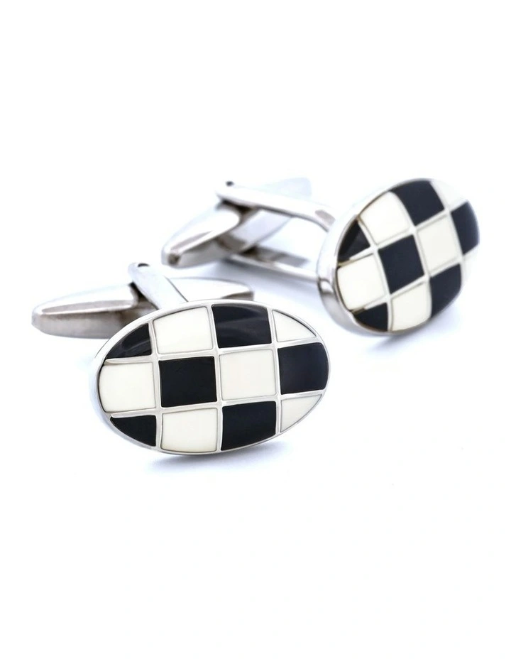 Enamel Cufflinks in Black and White image 3
