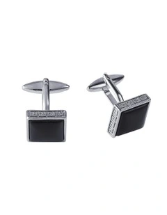 Square Cats Eye and Greek Key Boarder Cufflinks in Black