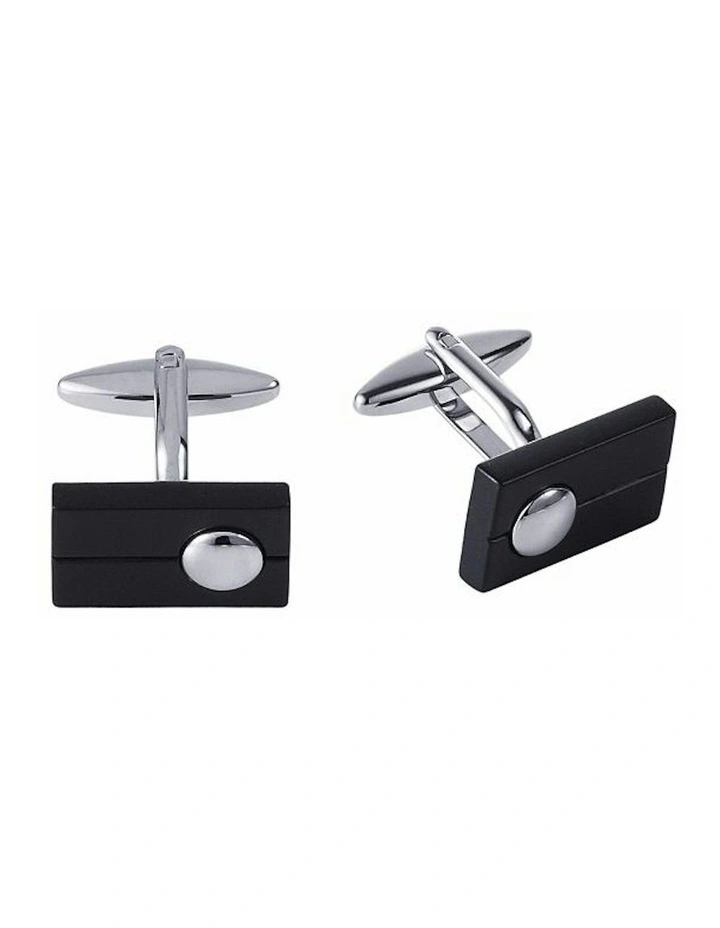 Cudworth Rhodium Rectangle Cufflinks In Black MYER