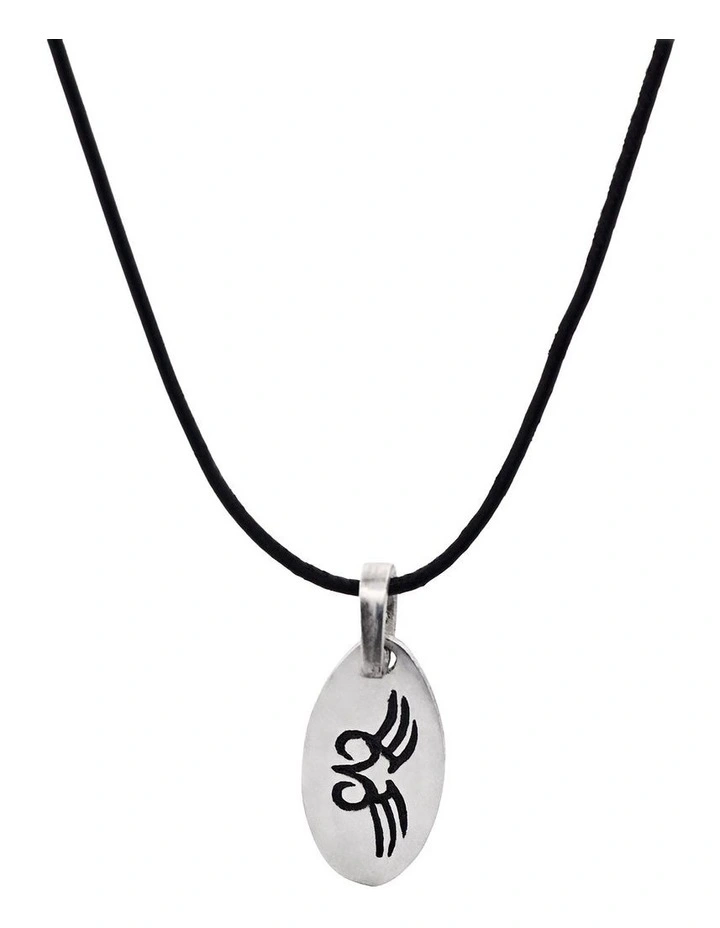 Alloy Oval Enamel Pendant on Leather Chain in Black image 1