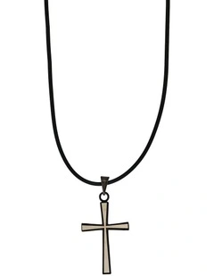 Stainless Steel & Cross Pendant on Rubber Chain in Black