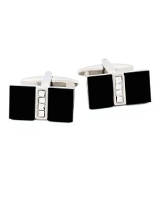 Rhodium Crystal Cufflinks in Onyx