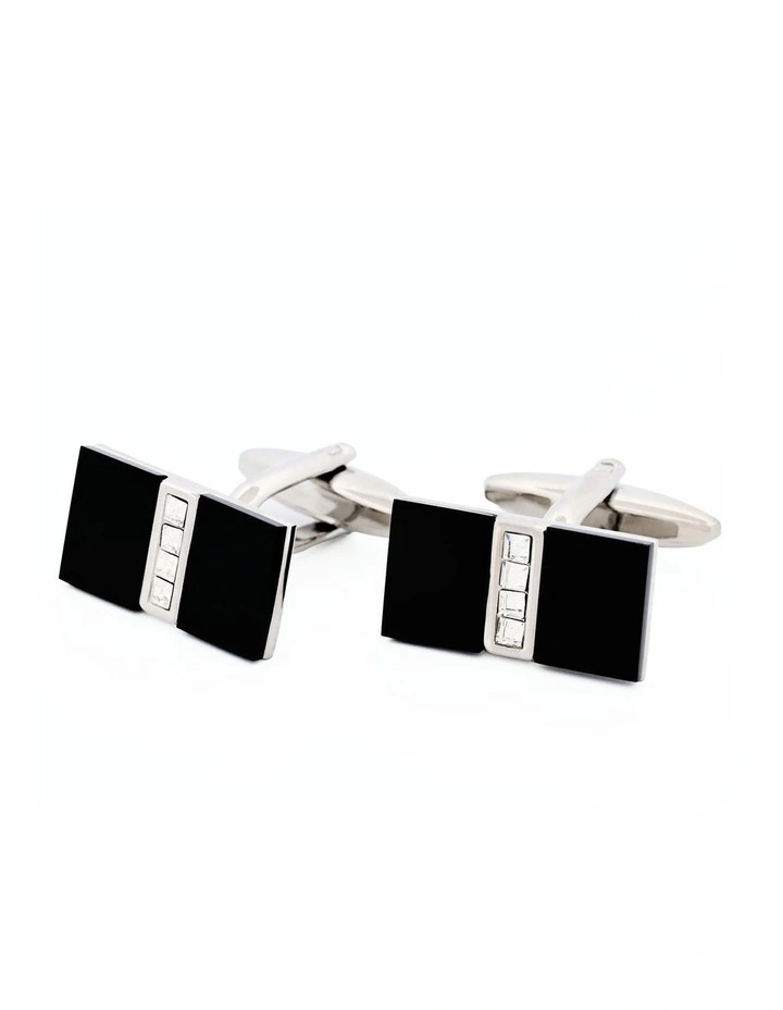 Rhodium Crystal Cufflinks in Onyx image 2