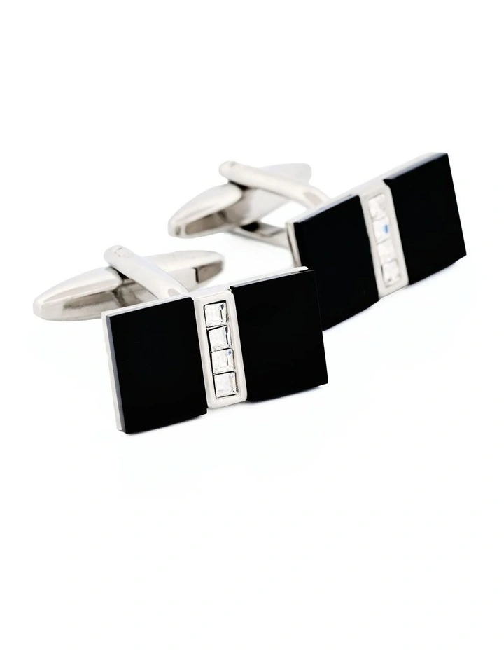 Rhodium Crystal Cufflinks in Onyx image 3