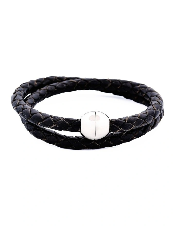 Double Leather Bracelet in Black image 1