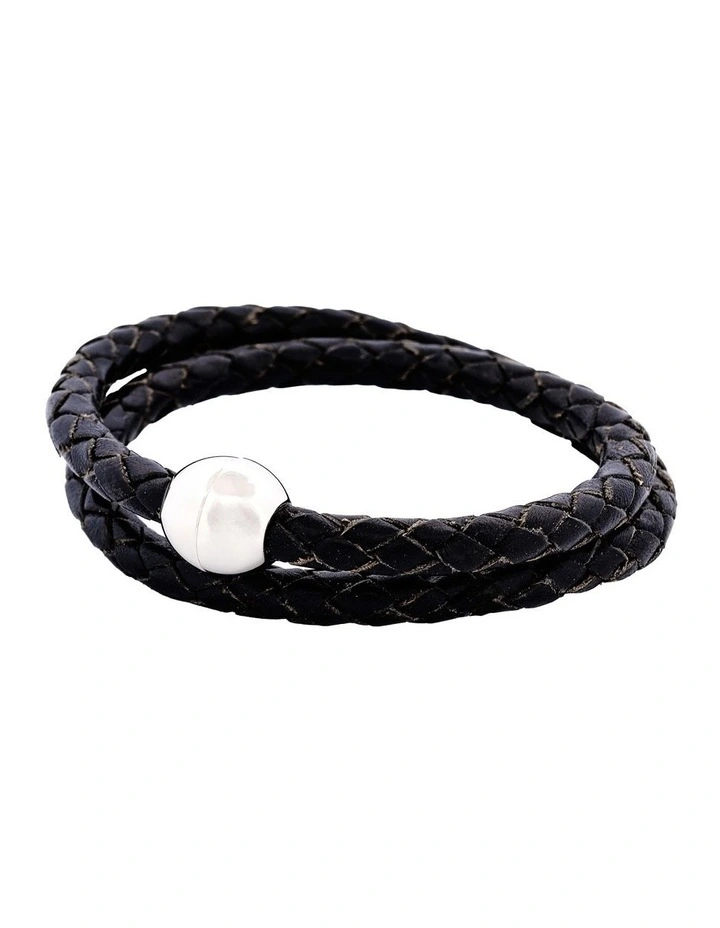 Double Leather Bracelet in Black image 2