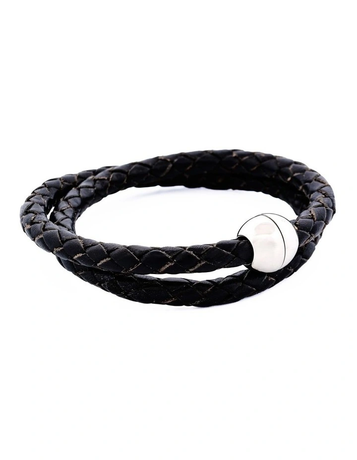 Double Leather Bracelet in Black image 2