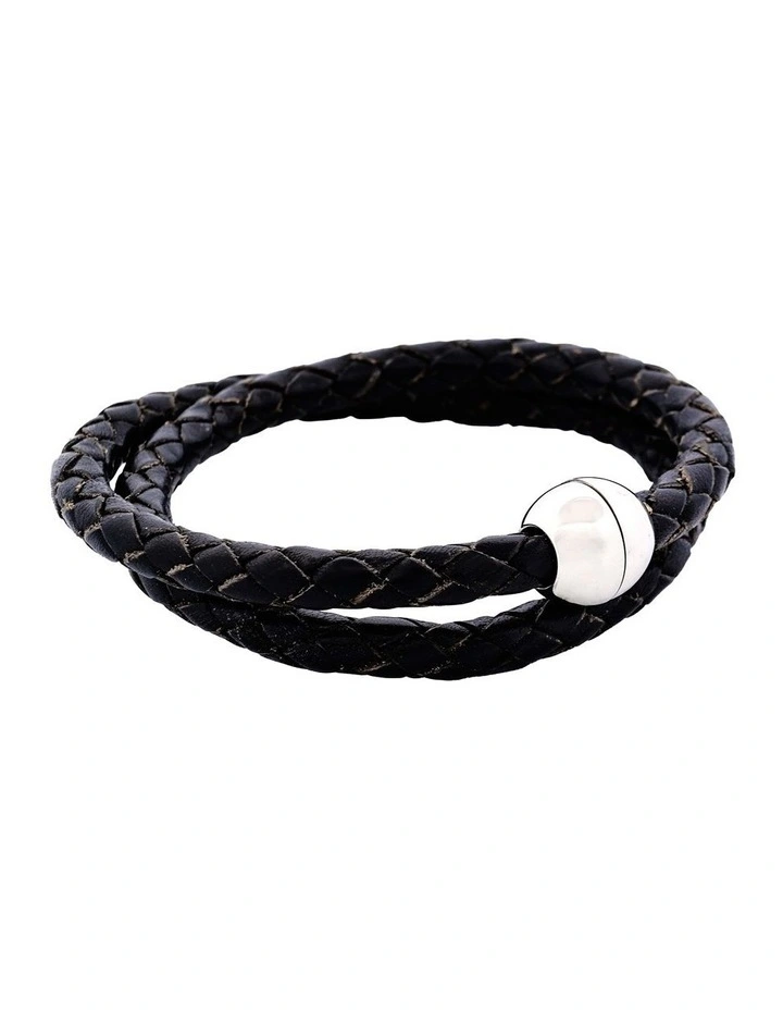 Double Leather Bracelet in Black image 3