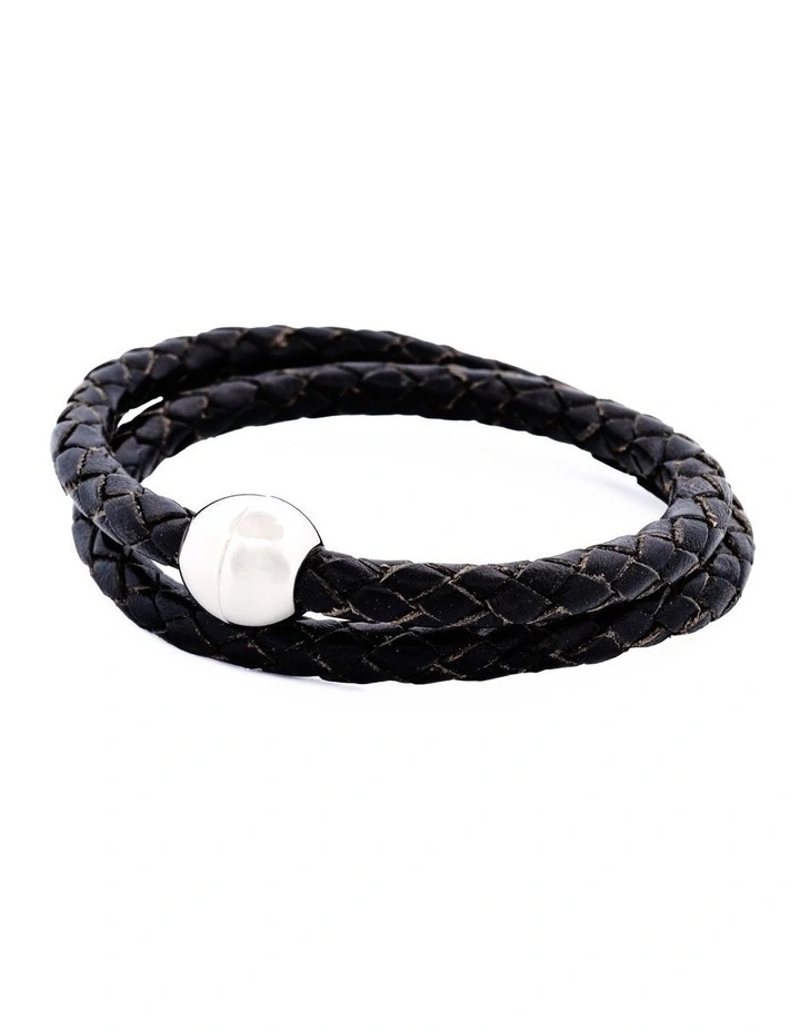 Double Leather Bracelet in Black image 3