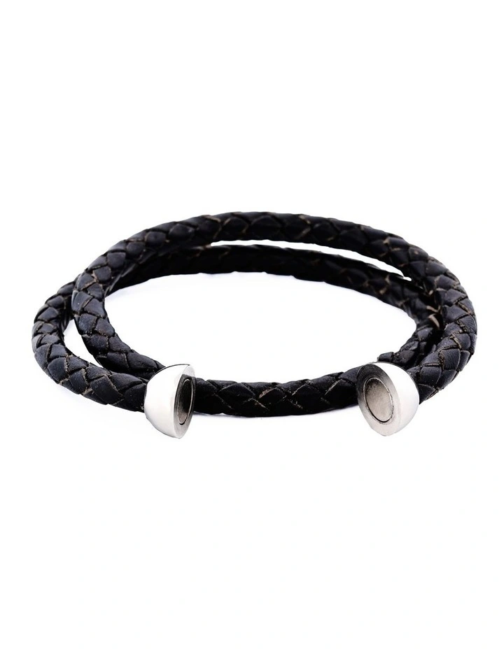 Double Leather Bracelet in Black image 4