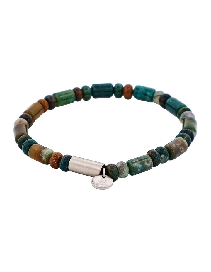 Shiny Indian Onyx & Stainless Steel Beaded Bracelet n Black image 1