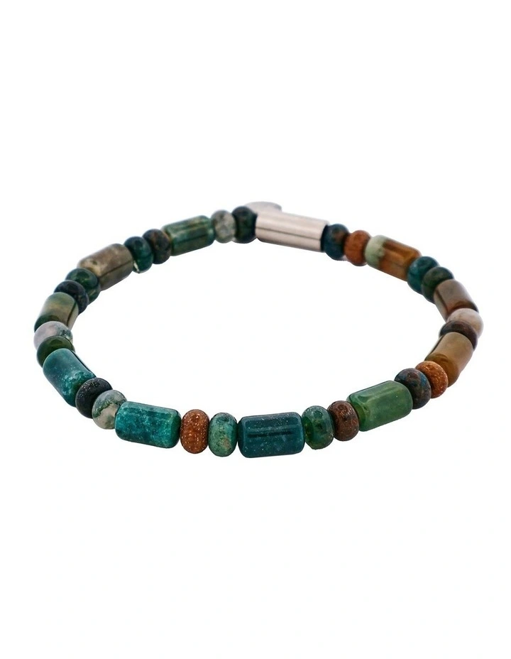 Shiny Indian Onyx & Stainless Steel Beaded Bracelet n Black image 4