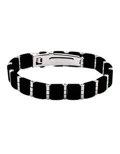 Stainless Steel & Rubber Link Bracelet in Black