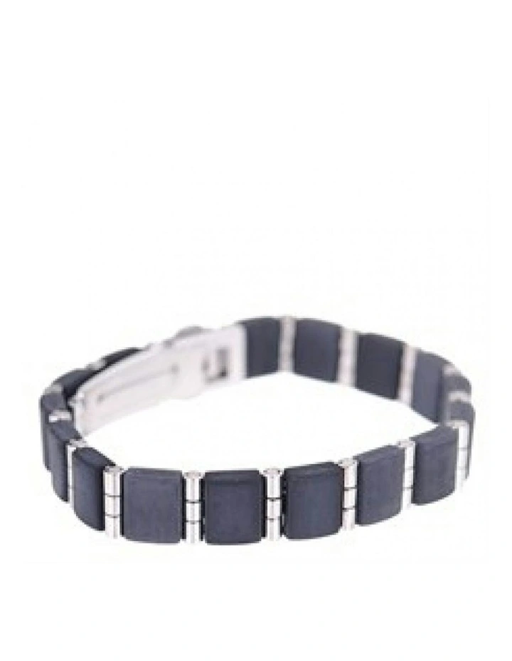 Stainless Steel & Rubber Link Bracelet in Black image 2