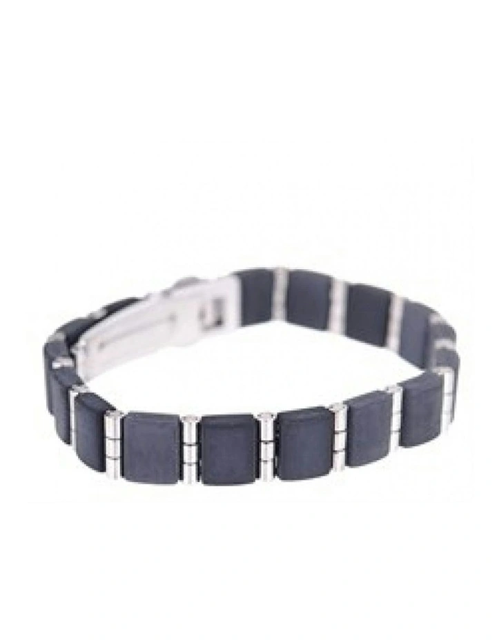 Stainless Steel & Rubber Link Bracelet in Black image 3