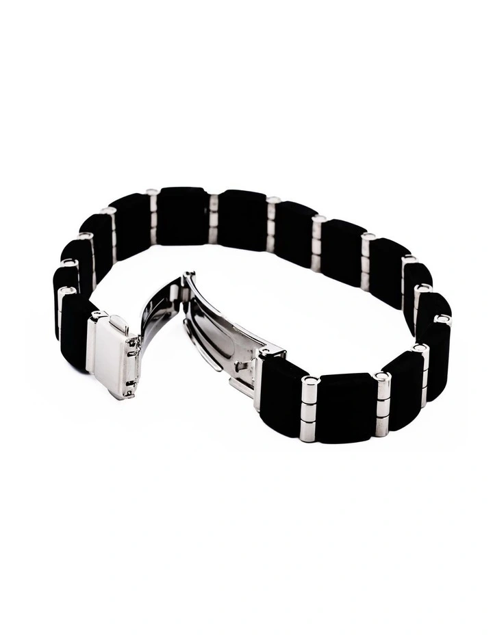 Stainless Steel & Rubber Link Bracelet in Black image 4