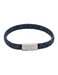 Thin Italian Leather & Stainless Steel Bracelet in Blue