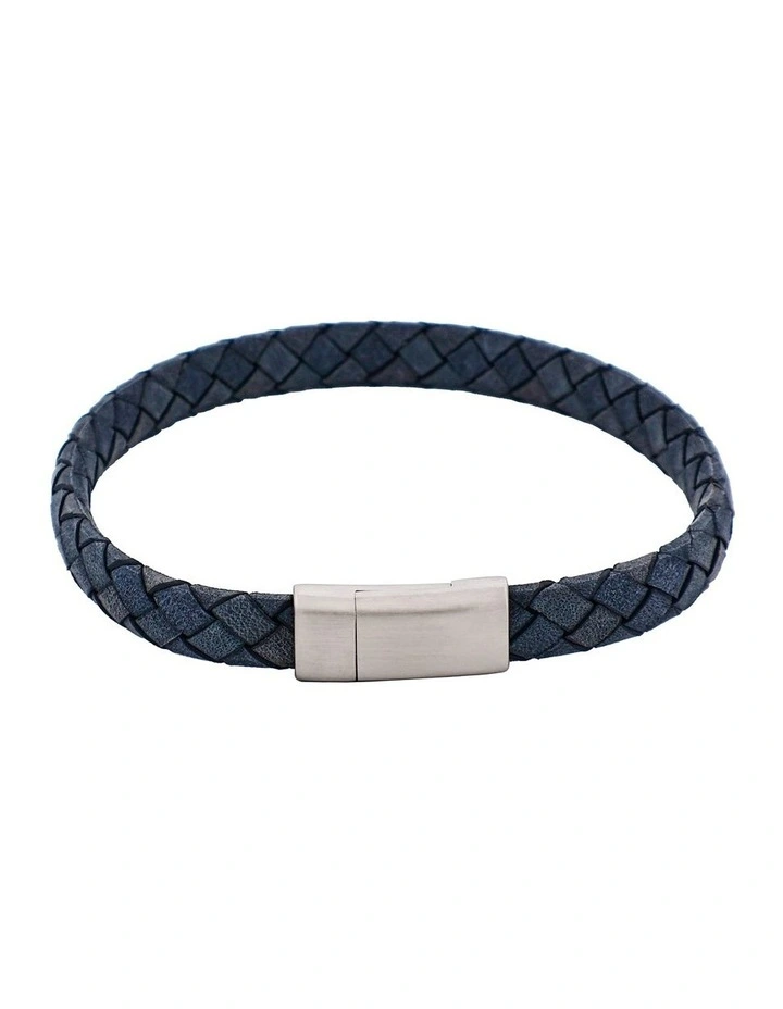 Thin Italian Leather & Stainless Steel Bracelet in Blue image 1