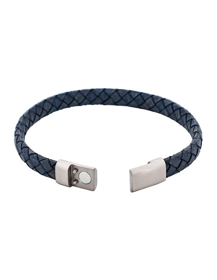 Thin Italian Leather & Stainless Steel Bracelet in Blue image 4