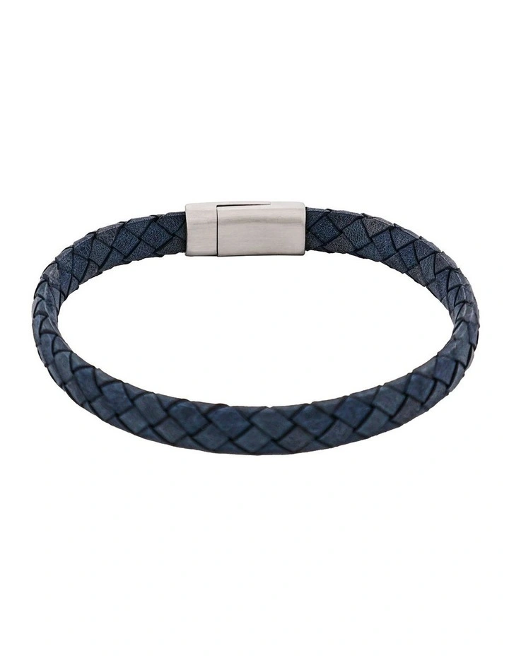 Thin Italian Leather & Stainless Steel Bracelet in Blue image 5