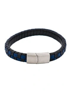 Savage Braided Leather & Stainless Steel Bracelet in Blue & Black