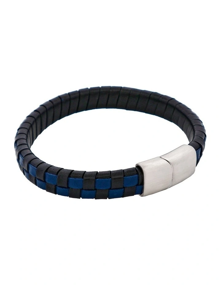 Savage Braided Leather & Stainless Steel Bracelet in Blue & Black image 2