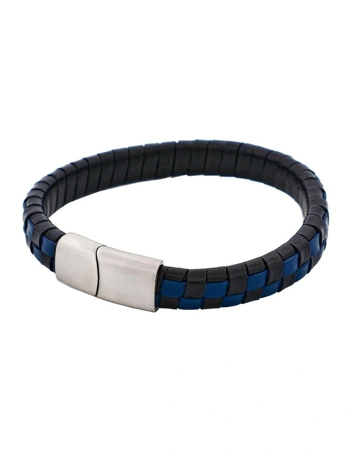 Savage Braided Leather & Stainless Steel Bracelet in Blue & Black image 3