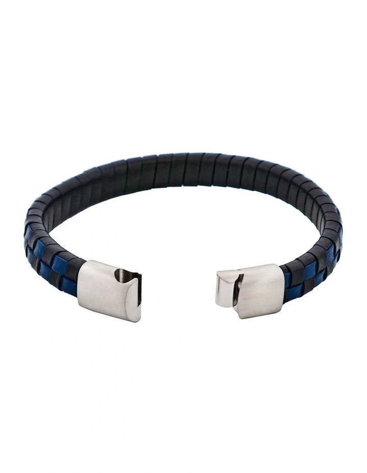 Savage Braided Leather & Stainless Steel Bracelet in Blue & Black image 4
