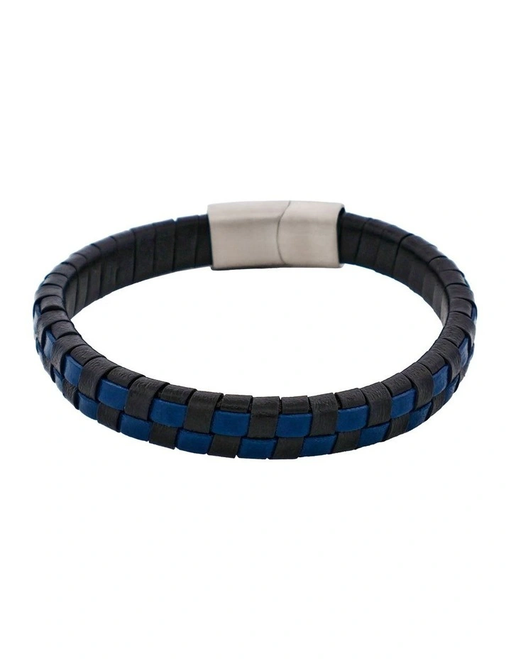 Savage Braided Leather & Stainless Steel Bracelet in Blue & Black image 5