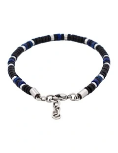 Savage Agate & Lapis Stone & Stainless Steel Disc Bracelet in Blue