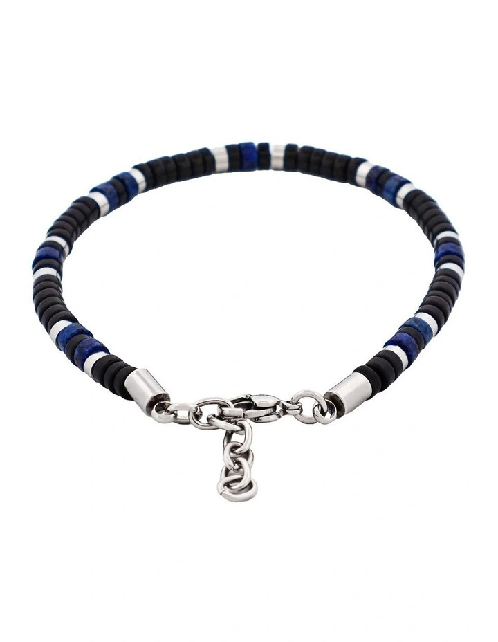 Savage Agate & Lapis Stone & Stainless Steel Disc Bracelet in Blue image 1