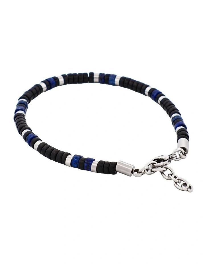 Savage Agate & Lapis Stone & Stainless Steel Disc Bracelet in Blue image 2