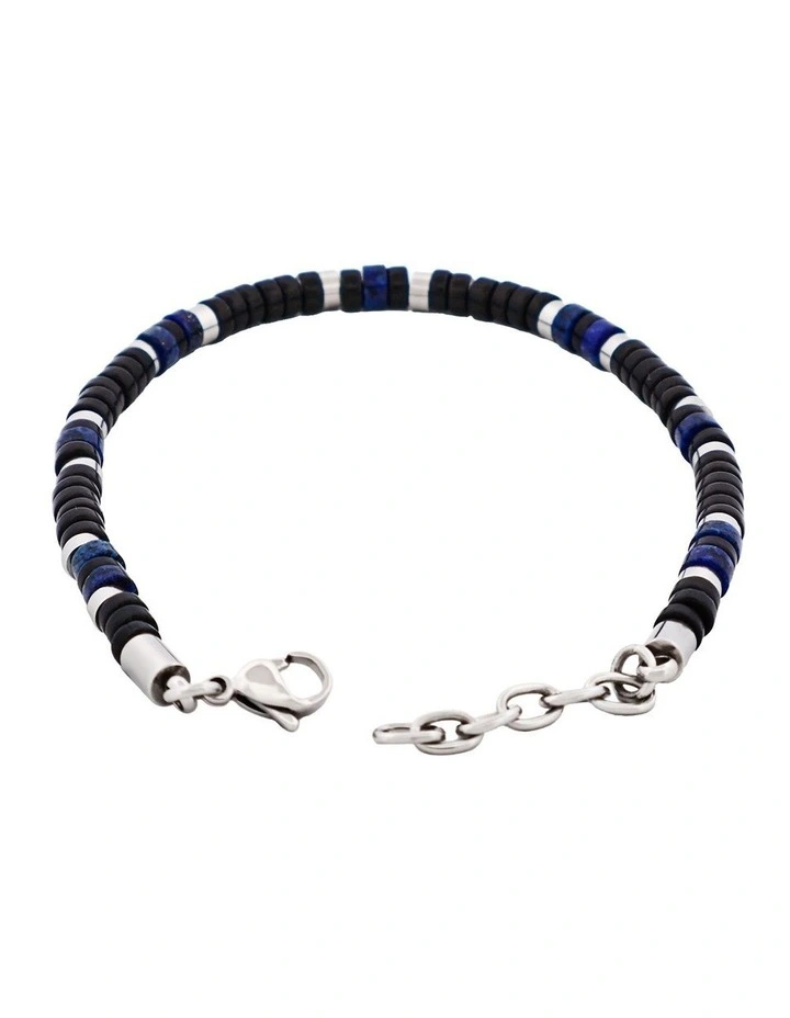 Savage Agate & Lapis Stone & Stainless Steel Disc Bracelet in Blue image 4