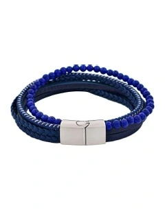 Leather Multi Strand & Lapis Stainless Steel Bracelet in Blue