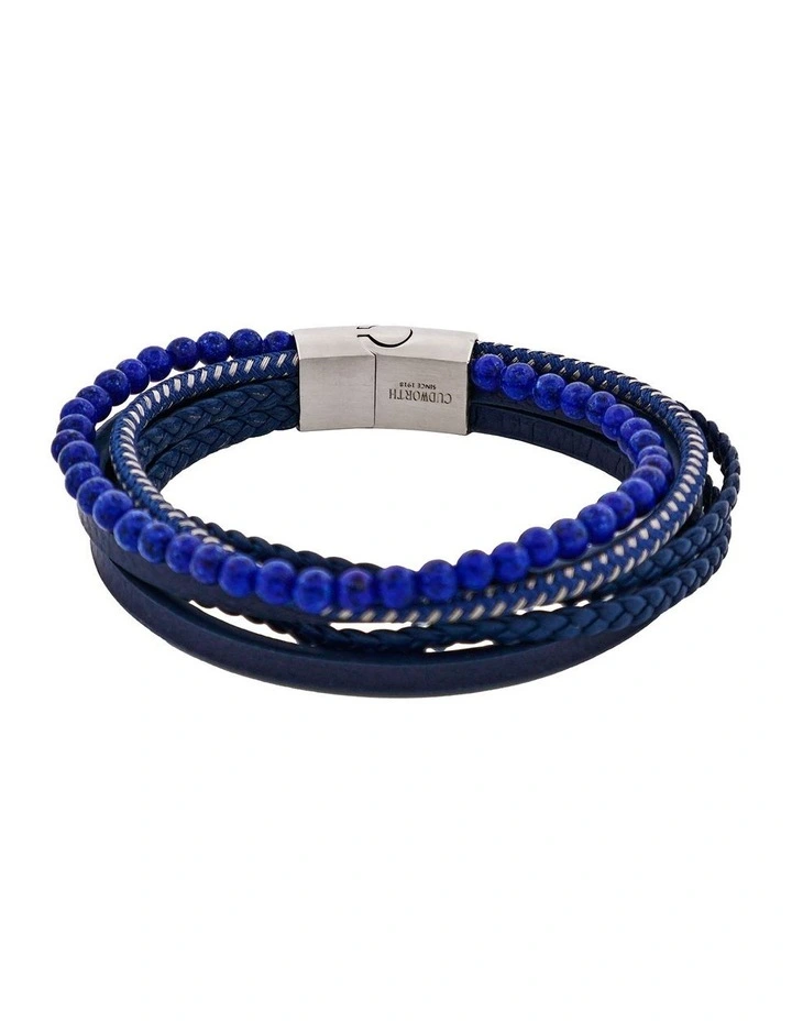 Leather Multi Strand & Lapis Stainless Steel Bracelet in Blue image 5