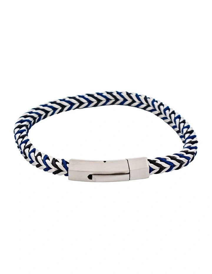 Stainless Steel Curb Link Chain & Cord Bracelet in Blue image 1