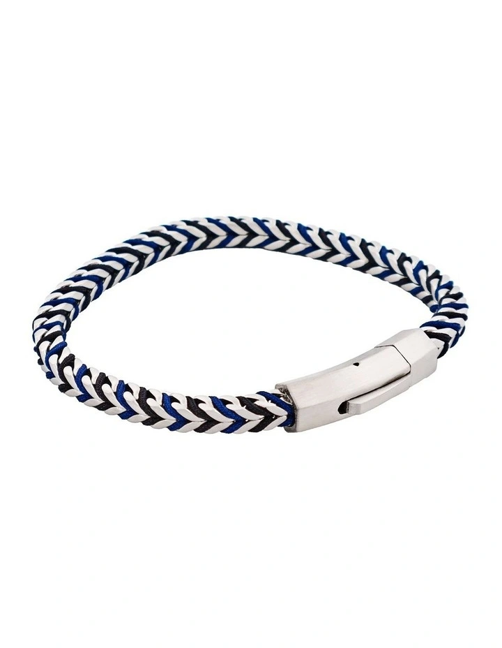 Stainless Steel Curb Link Chain & Cord Bracelet in Blue image 2