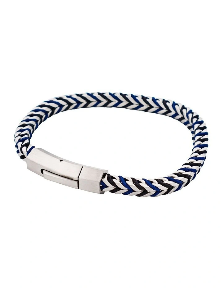 Stainless Steel Curb Link Chain & Cord Bracelet in Blue image 3