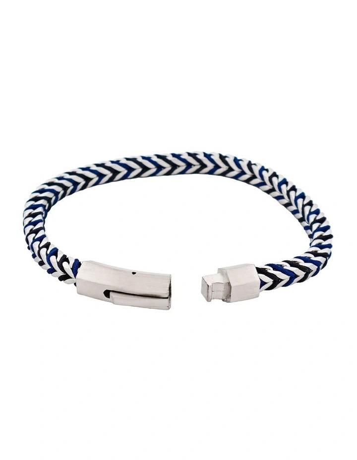 Stainless Steel Curb Link Chain & Cord Bracelet in Blue image 4