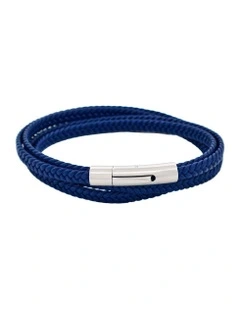 Stainless Steel & Leather Double Strand Bracelet in Blue