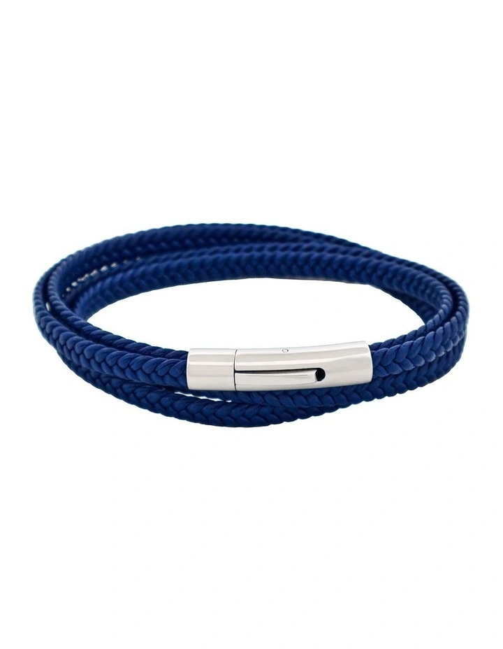 Stainless Steel & Leather Double Strand Bracelet in Blue image 1