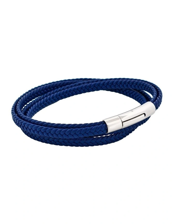 Stainless Steel & Leather Double Strand Bracelet in Blue image 2
